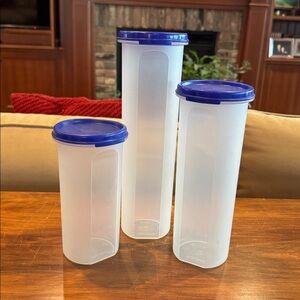 TUPPERWARE Modular Mates Set of 3 Column Keeper Blue Lid Different Size Organize
